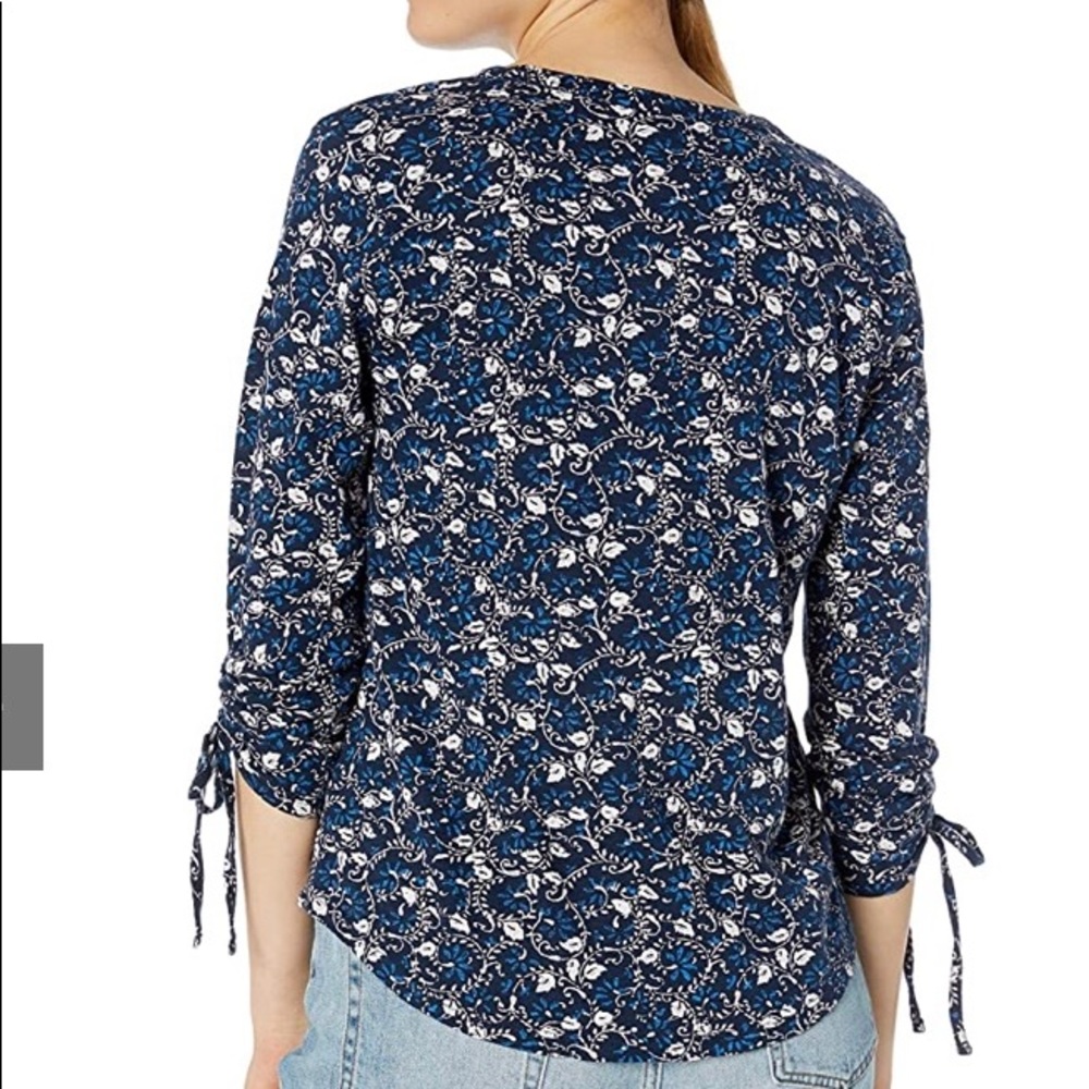 Lucky Brand 3/4 Sleeve Ruched Notch Neck Top XS